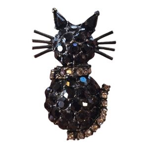 Sweet Romance Black Swarovski Crystal Vintage Cat Brooch